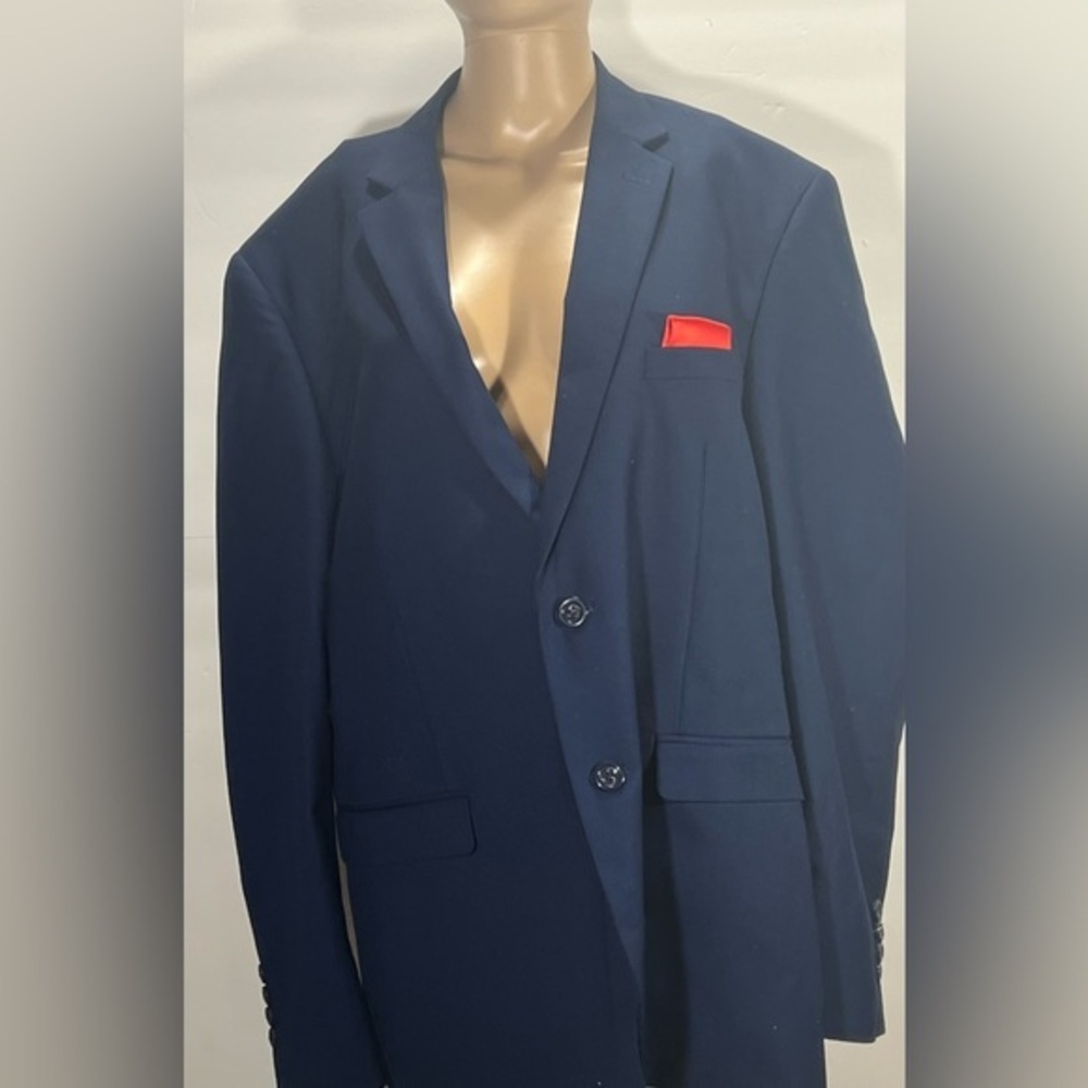 Classic Navy Blazer with Red Pocket Square size 40R